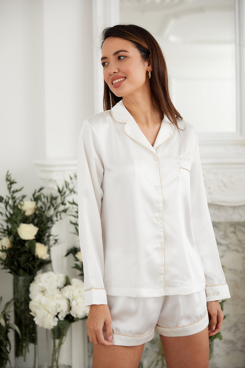 White silk on sale pajama set