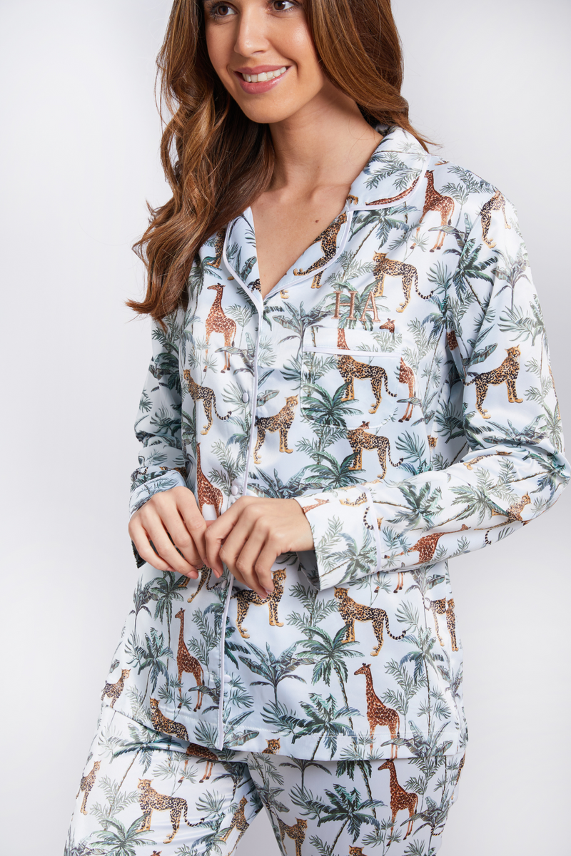 Personalised Luxury Satin Long Sleeve Pyjama Set - Sky Blue – HA Designs LTD