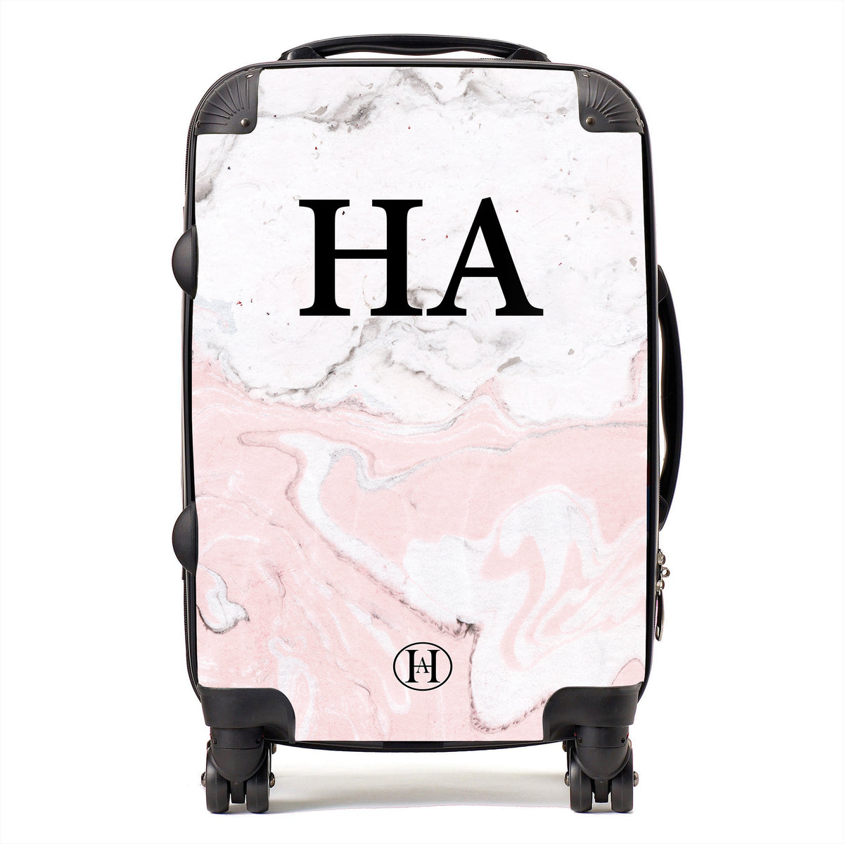 Personalised Pink Marble Printed Suitcase HA Designs LTD