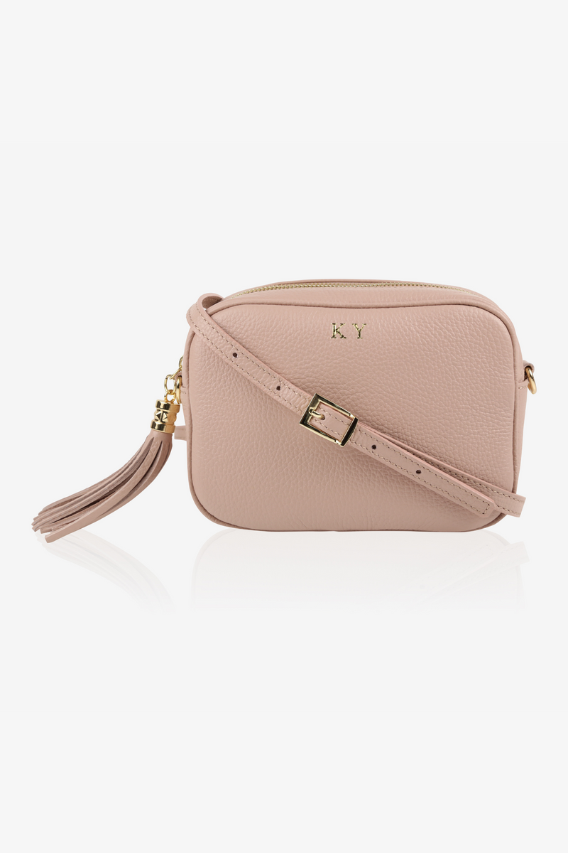 Personalised Leather Cross Body Messenger Bag - Nude Pebble With Gold 