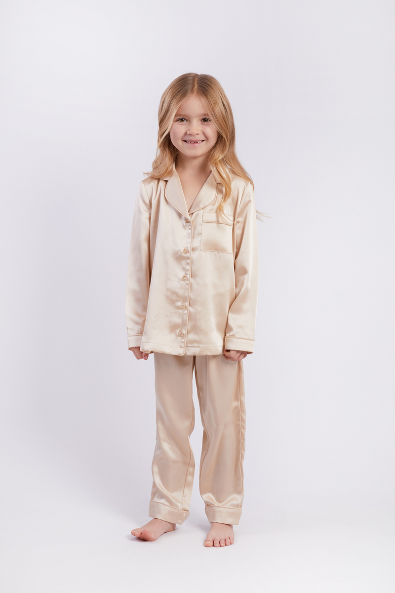 Personalised Girls Luxury Satin Long Sleeve Pyjama Set - Nude – HA ...