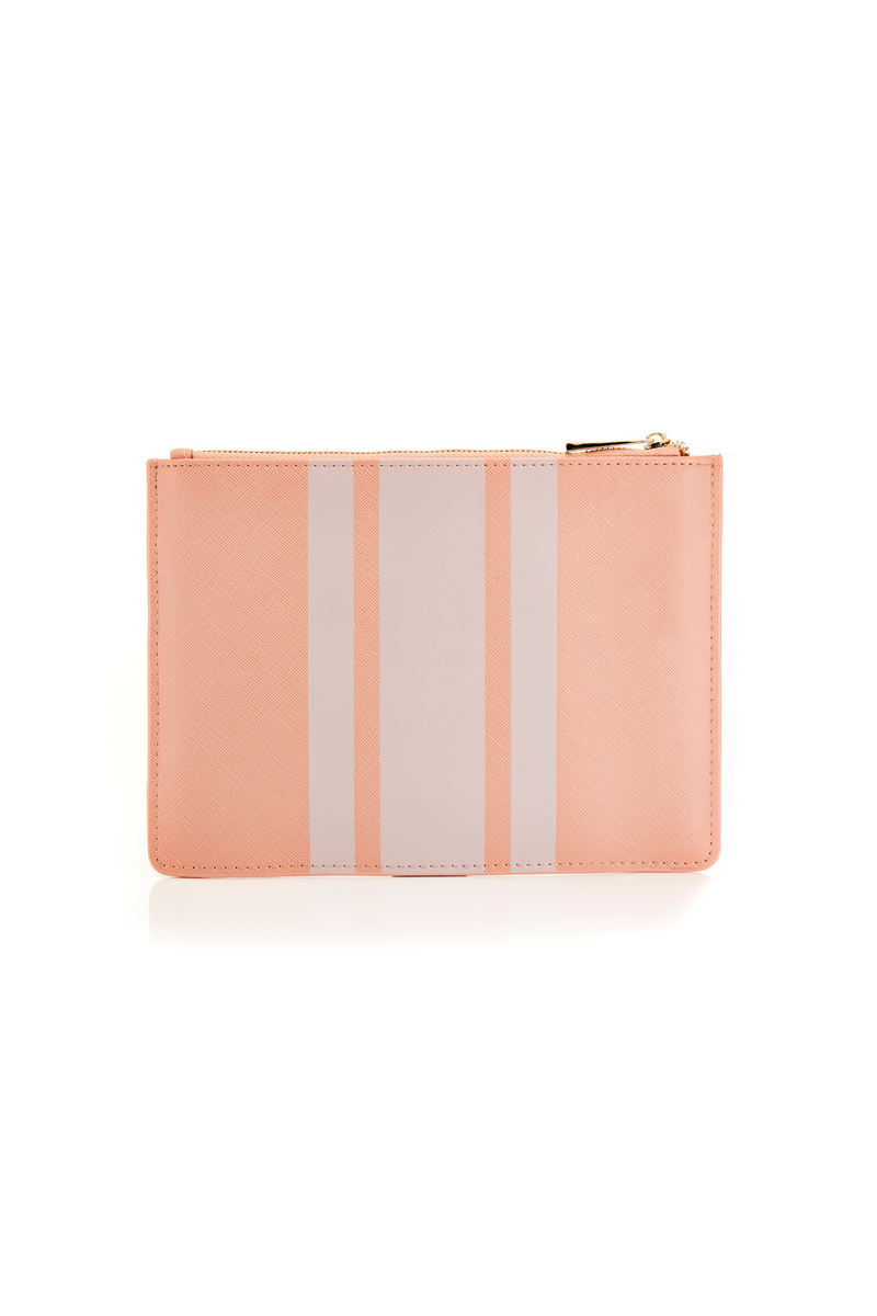 Personalised Leather Stripe Pouch - Nude Saffiano with Gold hardware ...