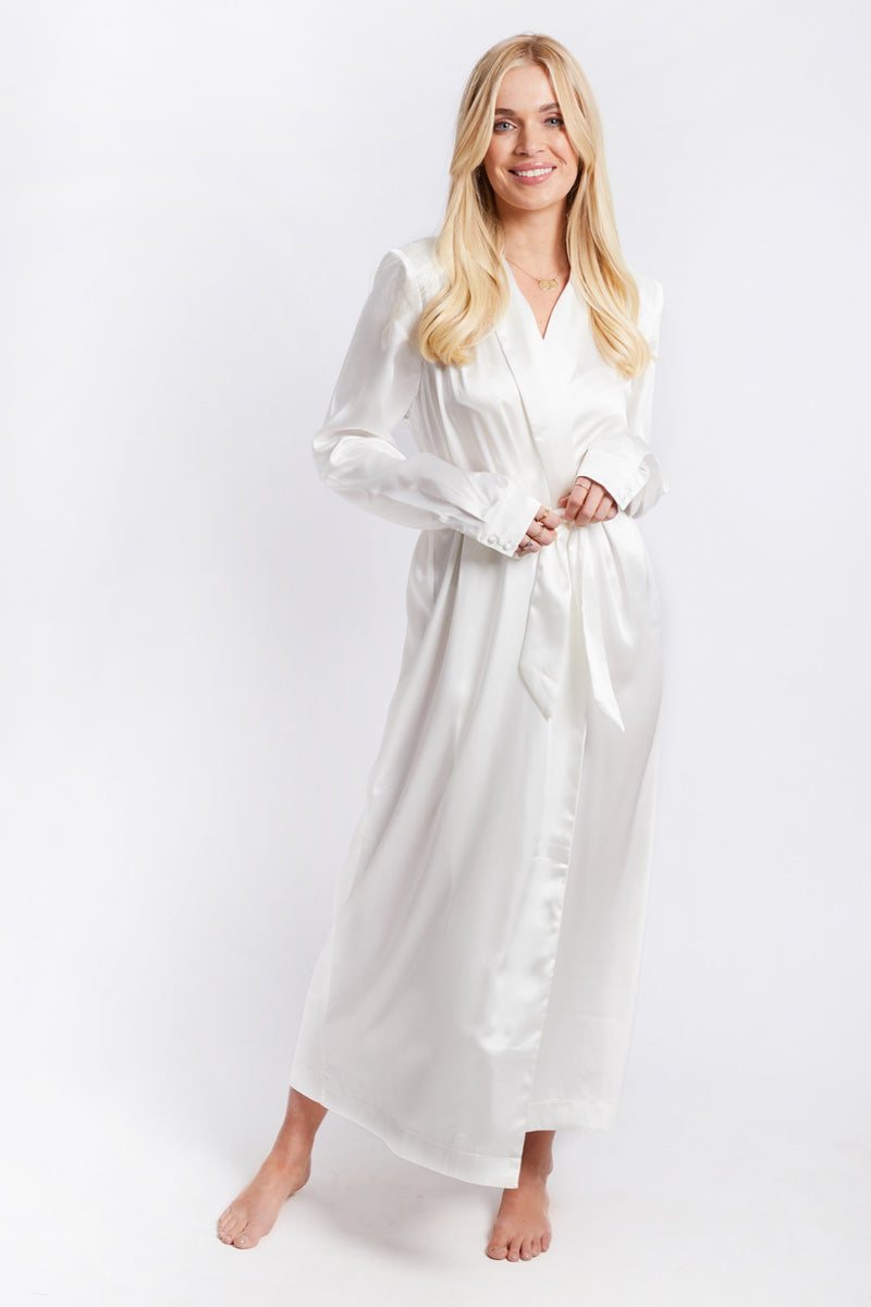 Personalised Bridal Luxury Satin Long Robe With Letter Embellishment 